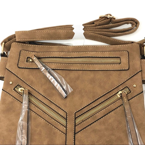 VR NYC Taupe Fax Leather Crossbody Bag - Picture 4 of 11